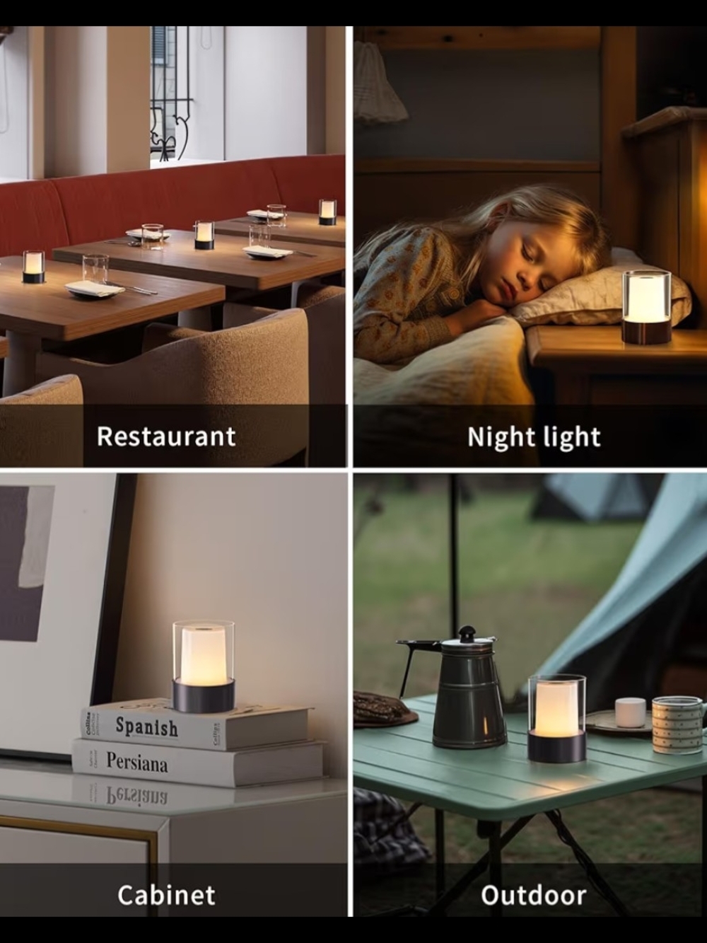 Cylinder LED Table Lamps - Set of 2, Soft And Warm, 3 Touch Levels, Rechargeable - Picture 5 of 6
